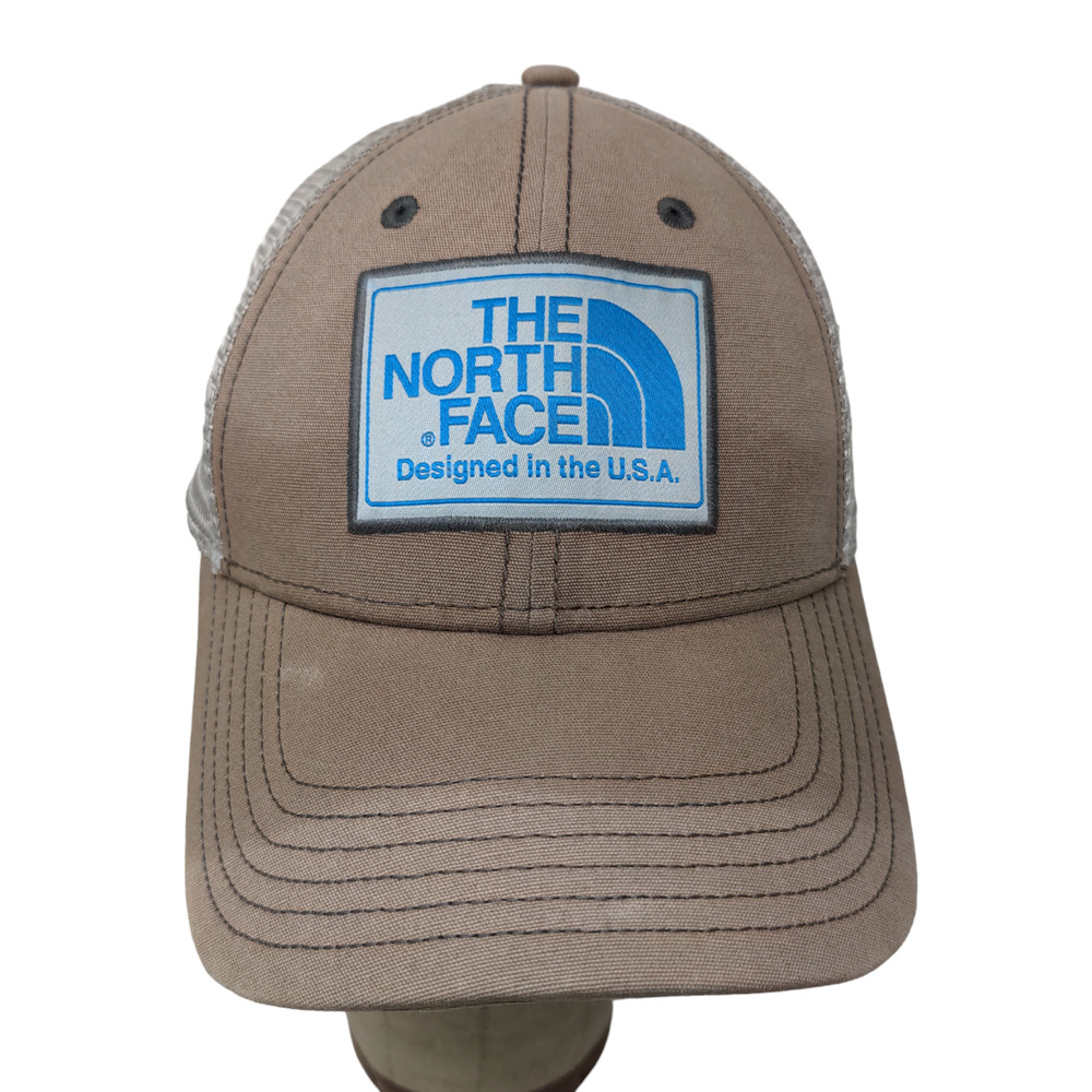 The North Face Men's Snapback Mesh Back Hat Tan Gray Patch Logo